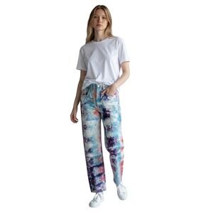 Zara Size 2 Jeans Handmade Tie Dye High‎ Rise Relaxed Mom Straight Boho 1375